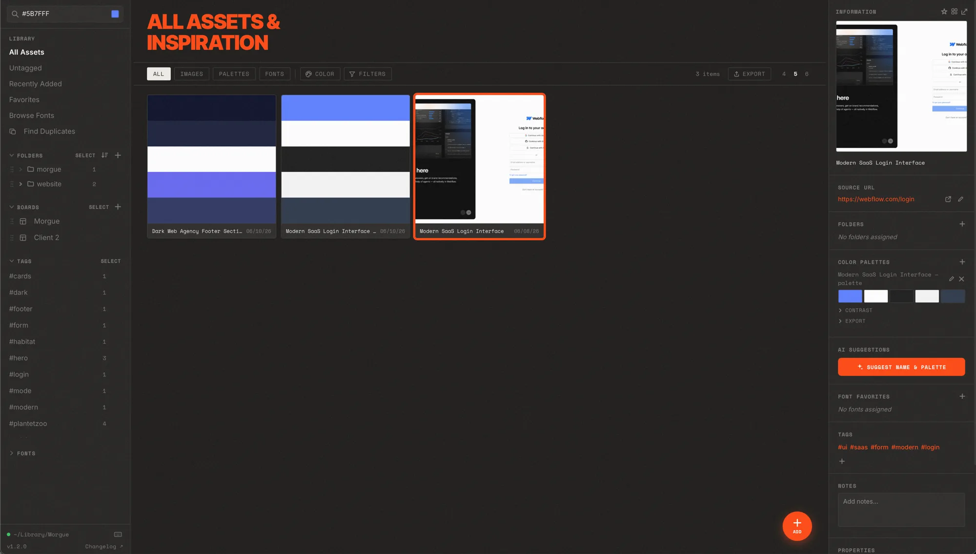 morgue app screenshot (dark mode)